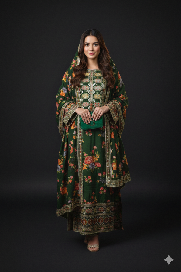 Aleena Digital Embroidery 3 Peice