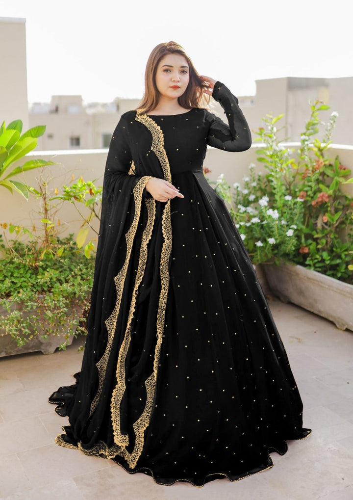 Long Flair Maxi With Pearls Embroided Dupatta And Trouser - | Buy Online from Areeba Boutiques
