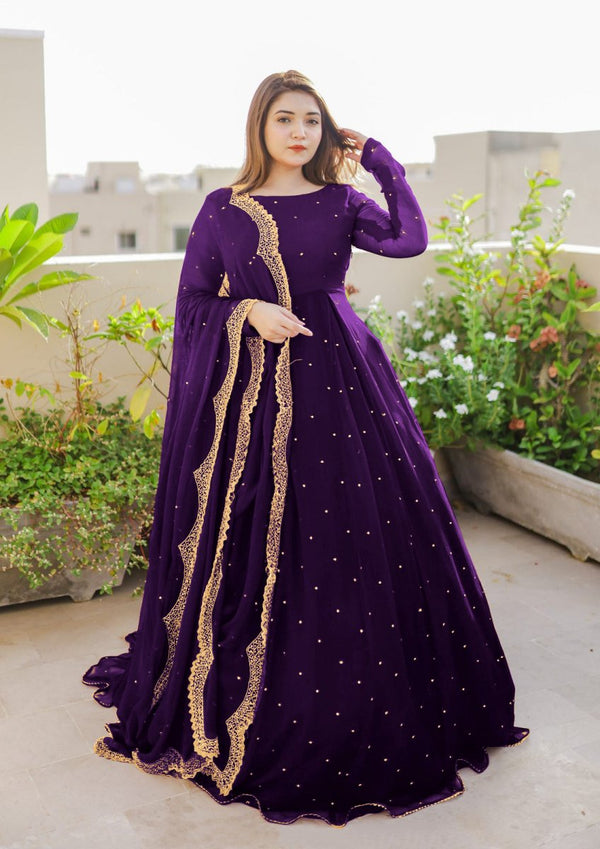 Long Flair Maxi With Pearls Embroided Dupatta And Trouser - | Buy Online from Areeba Boutiques