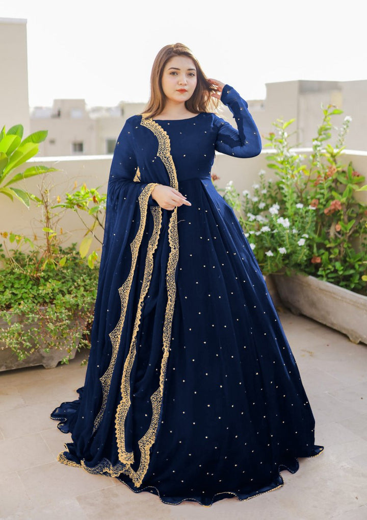 Long Flair Maxi With Pearls Embroided Dupatta And Trouser - | Buy Online from Areeba Boutiques