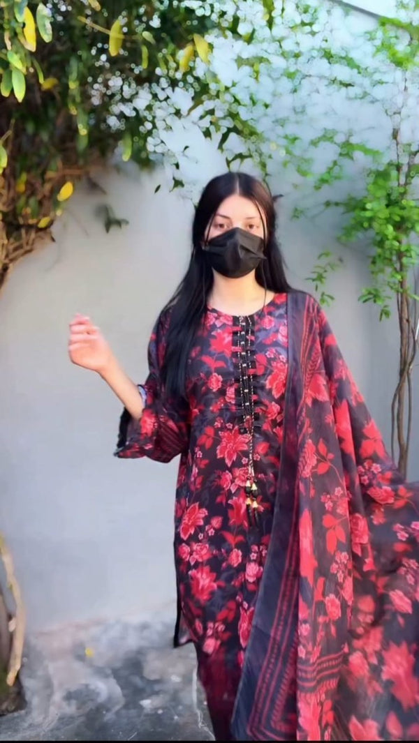 Noor - e - Bahar Lawn Cordset 3 Pcs - | Buy Online from Areeba Boutiques