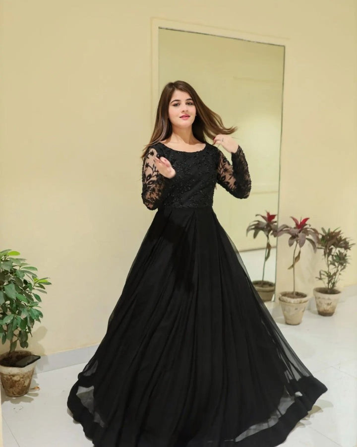 Party Wear Black Sequence Embroidered Maxi - | Buy Online from Areeba Boutiques