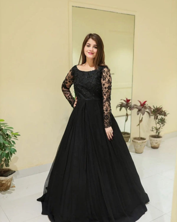 Party Wear Black Sequence Embroidered Maxi - | Buy Online from Areeba Boutiques