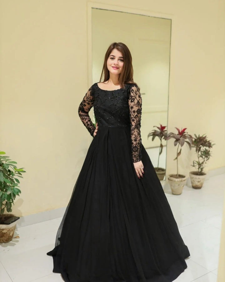 Party Wear Black Sequence Embroidered Maxi - | Buy Online from Areeba Boutiques