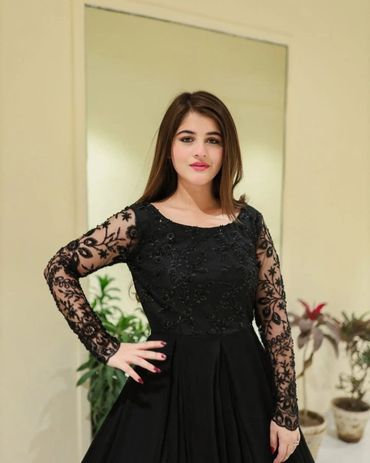 Party Wear Black Sequence Embroidered Maxi - | Buy Online from Areeba Boutiques