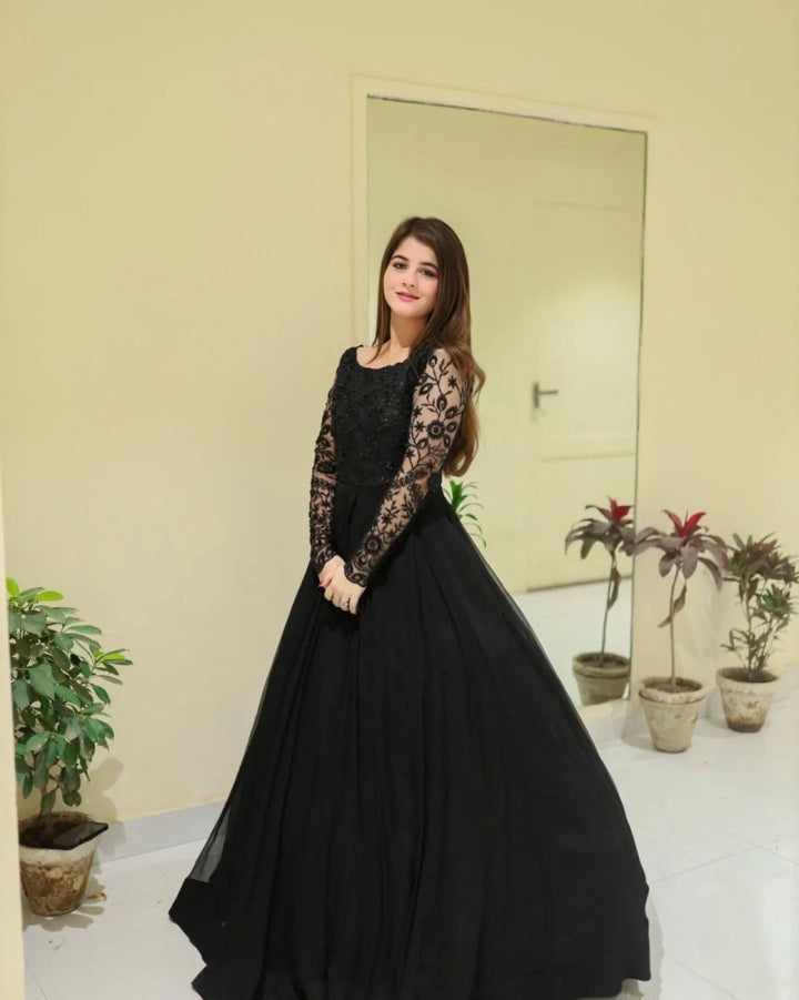 Party Wear Black Sequence Embroidered Maxi - | Buy Online from Areeba Boutiques