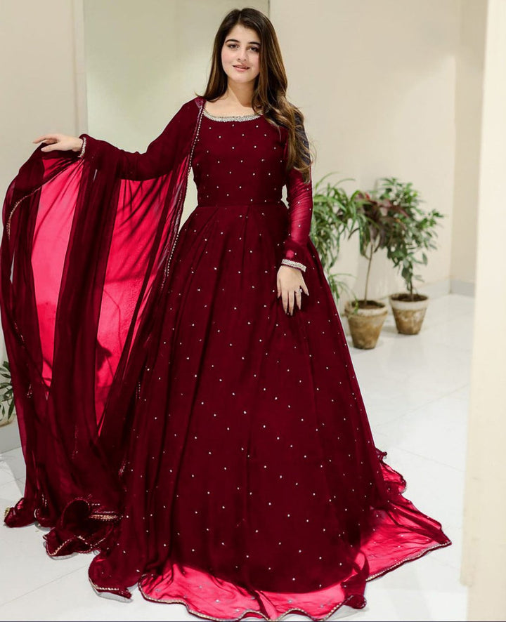 Pearls Maxi With Trouser and Dupatta - | Buy Online from Areeba Boutiques