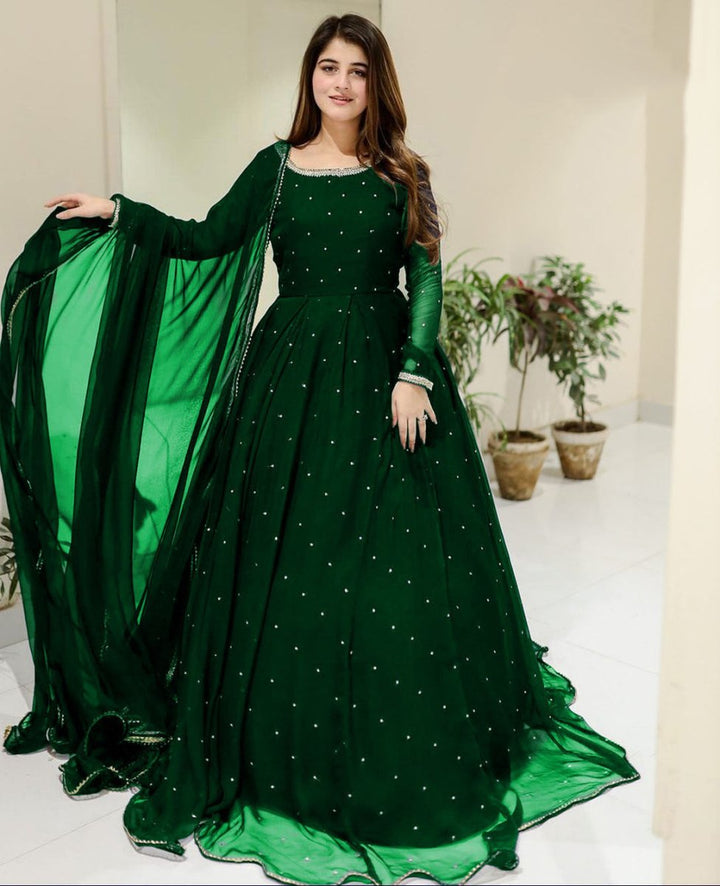 Pearls Maxi With Trouser and Dupatta - | Buy Online from Areeba Boutiques