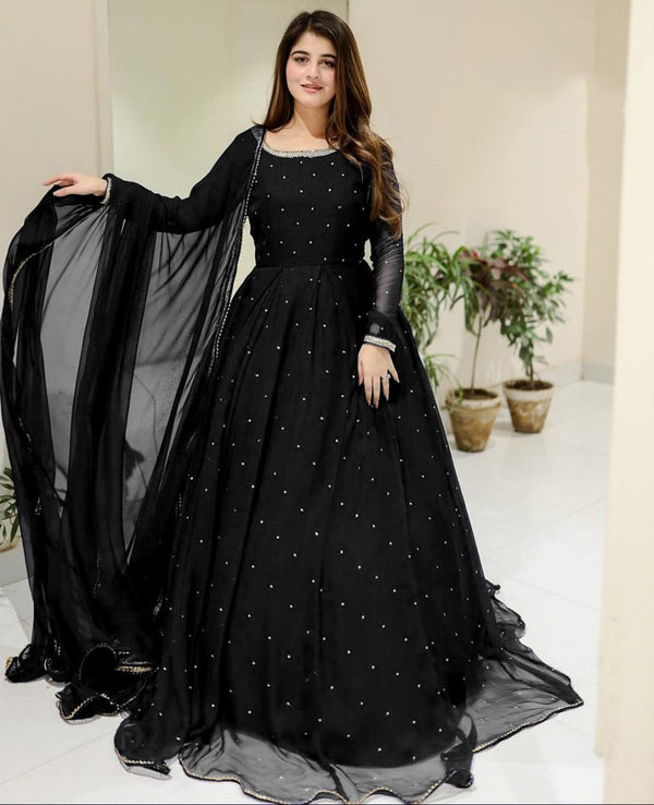 Pearls Maxi With Trouser and Dupatta - | Buy Online from Areeba Boutiques