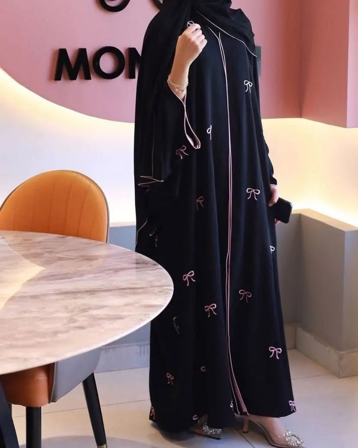 Trending Bow Abaya With Stoller - | Buy Online from Areeba Boutiques