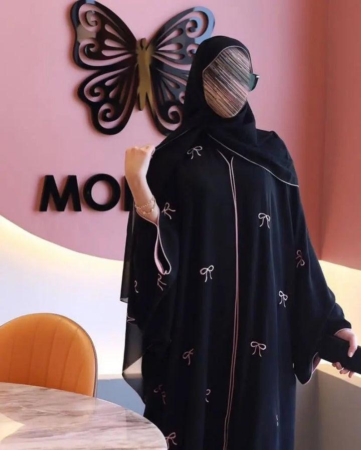 Trending Bow Abaya With Stoller - | Buy Online from Areeba Boutiques