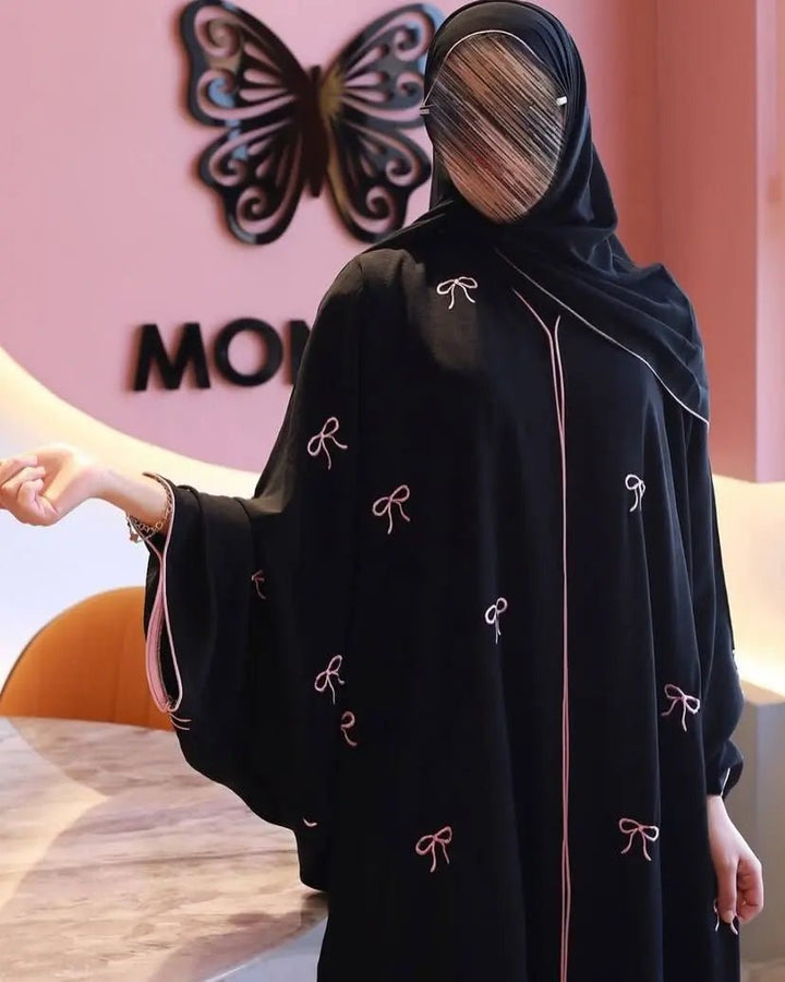 Trending Bow Abaya With Stoller - | Buy Online from Areeba Boutiques