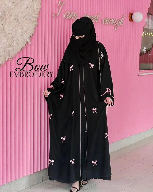 Trending Bow Abaya With Stoller - | Buy Online from Areeba Boutiques